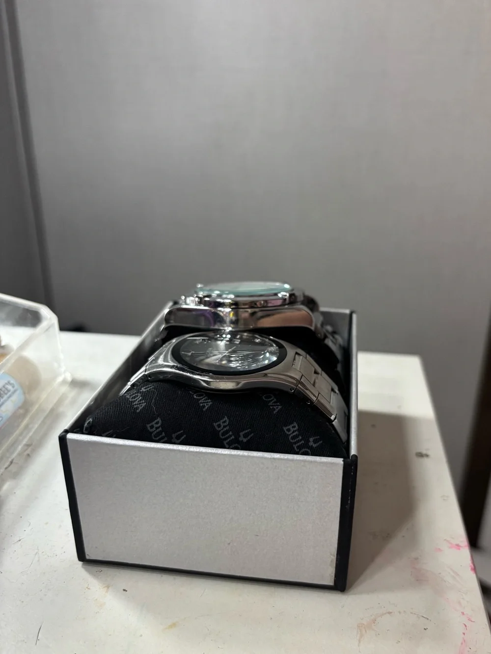 Bulova Silver Stainless Steel Watch Pair with Black and White Dials